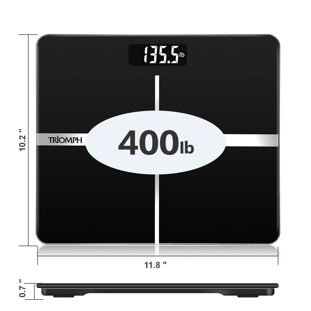 Black Digital Bathroom Scale with Backlit Display D7305