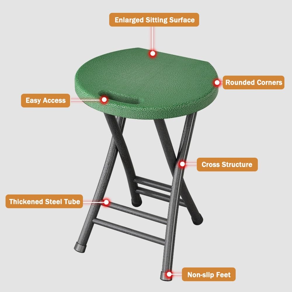 Folding Stool, 18in Portable Collapsible Bar Stool with Handle, Foldable Lightweight Camping Chair Stool for Outdoor Indoor Kitchen Bar, Assembly Free(Black,White Frame) B230565