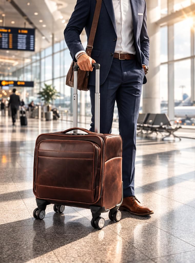 Leather Rolling Briefcase with Trolley Handle K724789