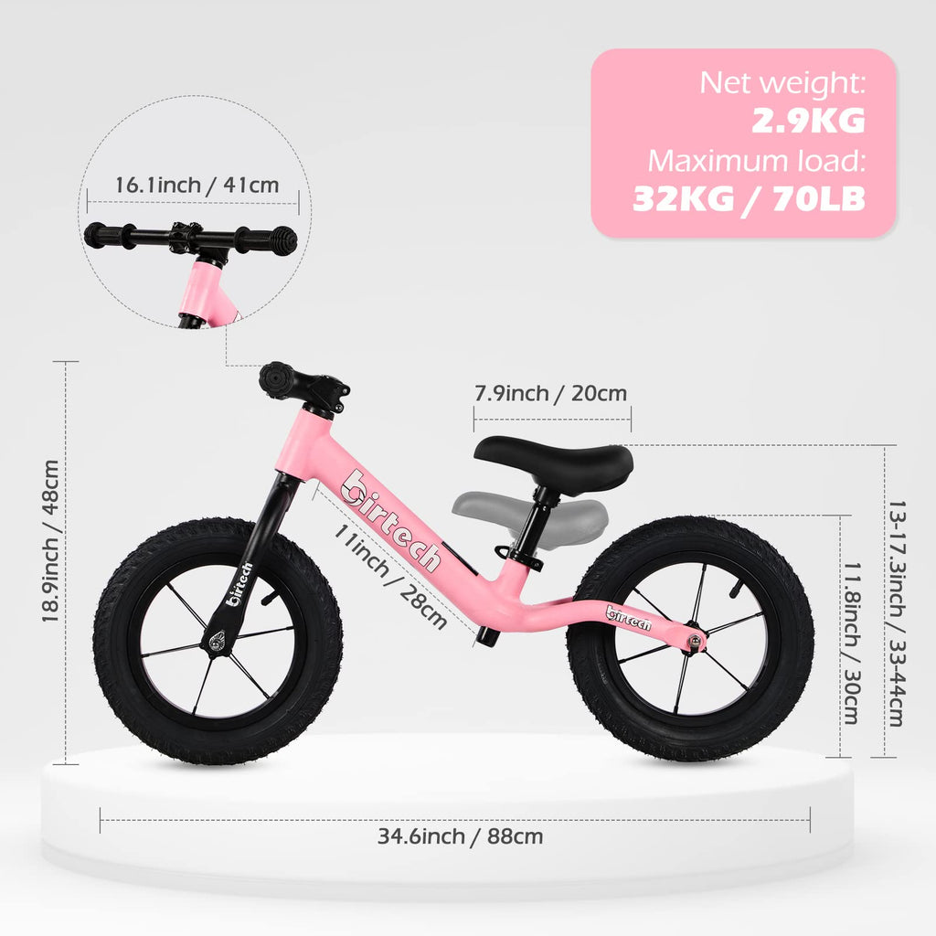 12" No Pedal Balance Bike with Inflatable Rubber Tires N1305
