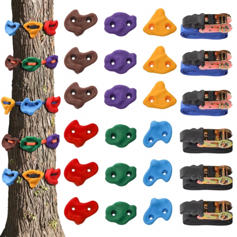 18 Pcs Tree Climbing Holds with 6 Ratchet Straps X2033