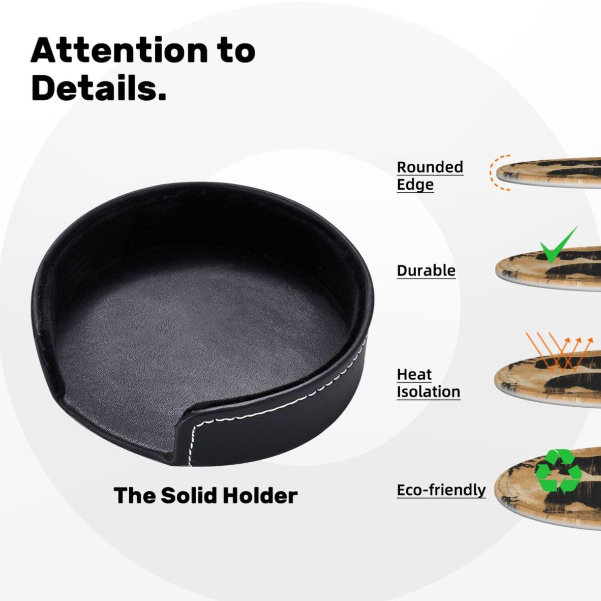 Black Leather Coasters with Holder P63248