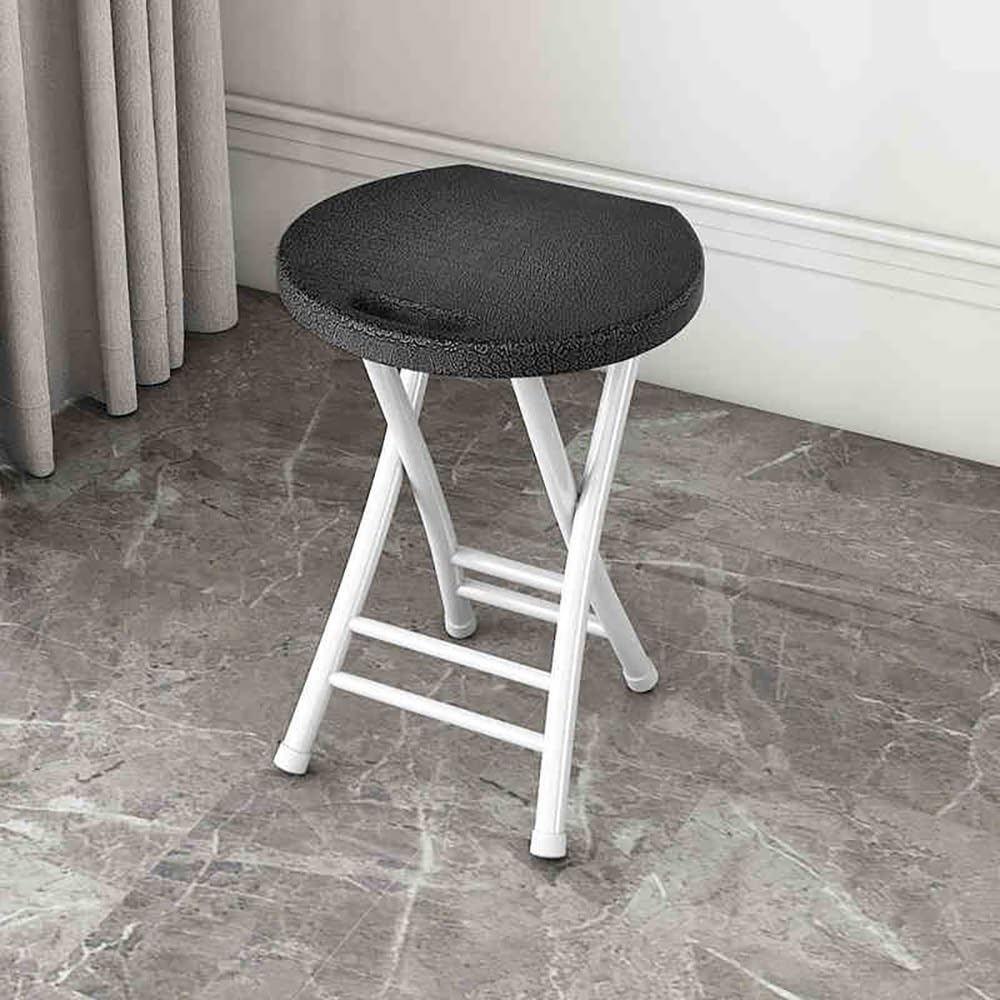 Folding Stool, 18in Portable Collapsible Bar Stool with Handle, Foldable Lightweight Camping Chair Stool for Outdoor Indoor Kitchen Bar, Assembly Free(Black,White Frame) B230565