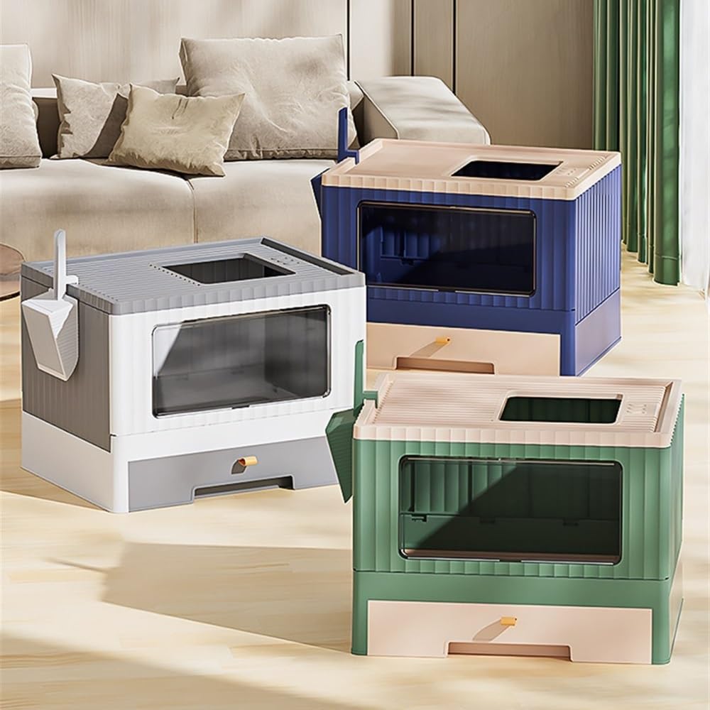 Foldable Cat Litter Box with Lid & Scoop I846923