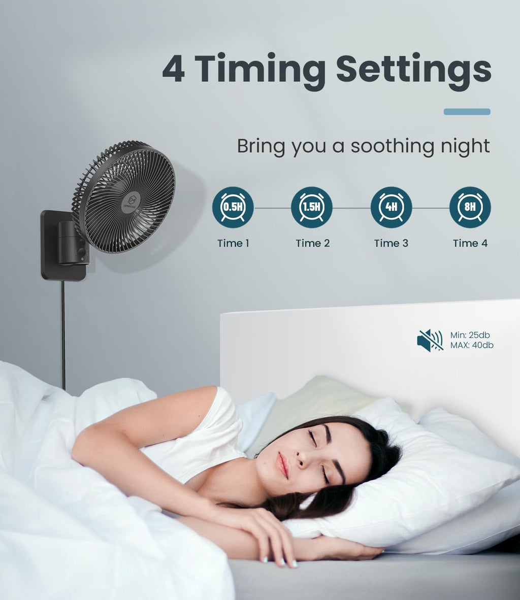 8 Inch Wall Mounted Fan with Remote Control, 4 Speeds, Black U8716