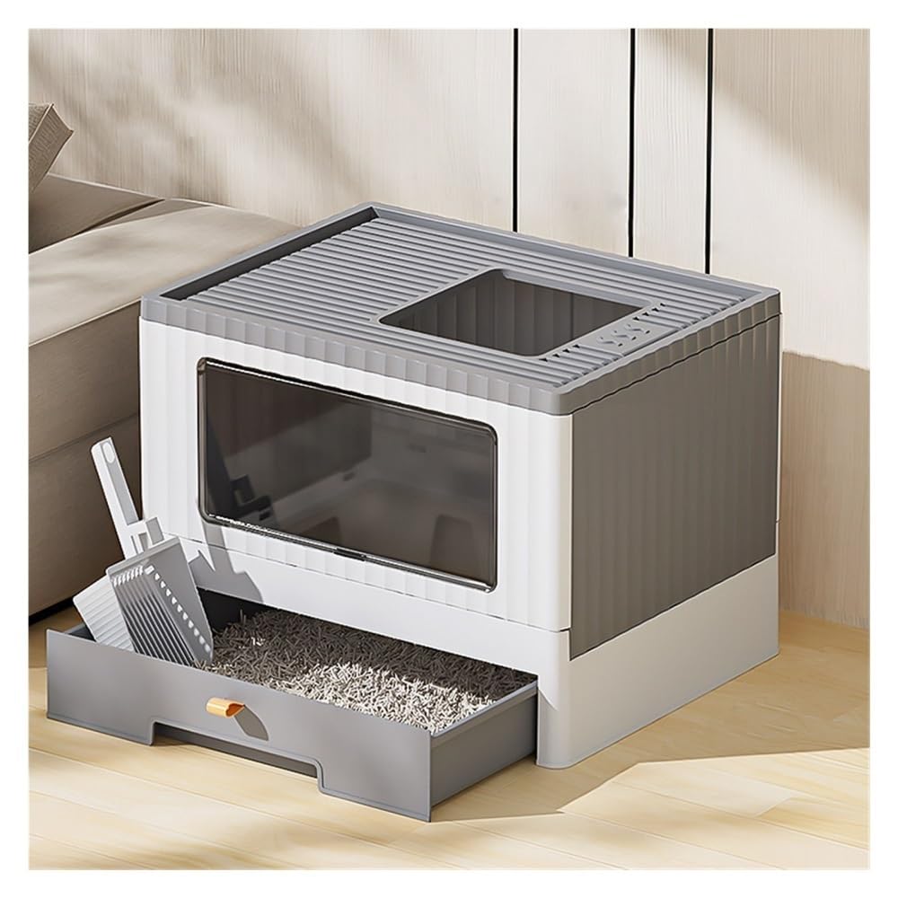 Foldable Cat Litter Box with Lid & Scoop I846923