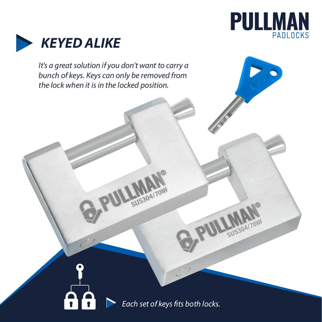 Heavy Duty Keyed Alike Padlocks with 4 Keys 2 Pack 70mm T4311