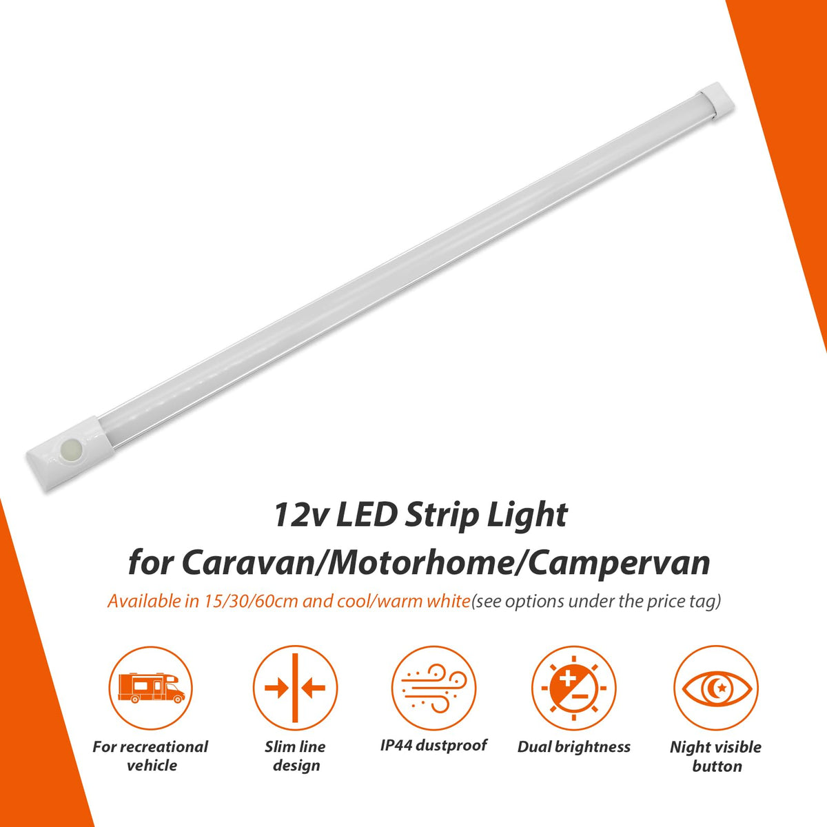 12volt DC LED Under Cabinet Strip Light, Warm White, with Switch, 23.6 inch J1428