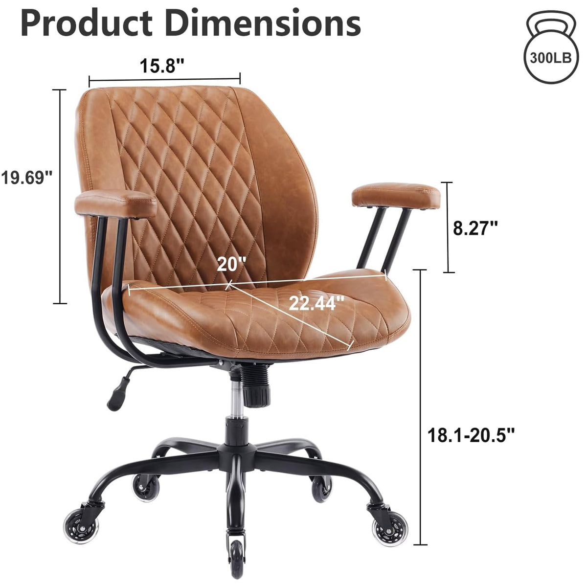 Brown Leather Ergonomic Office Chair with Lumbar Support W9633