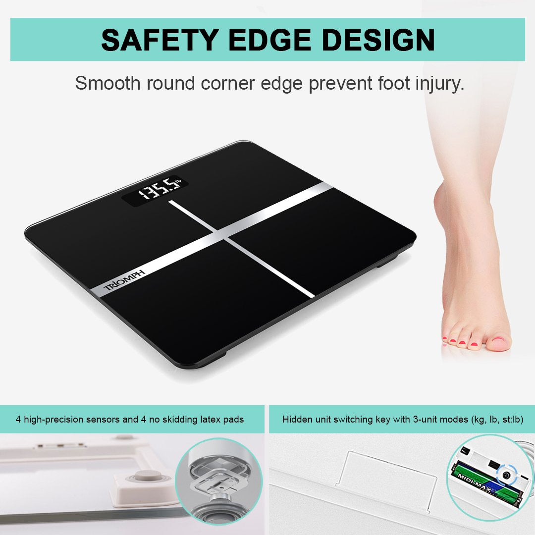 Black Digital Bathroom Scale with Backlit Display D7305