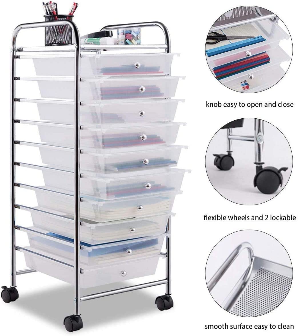 10 Drawer Multicolor Rolling Storage Cart M789