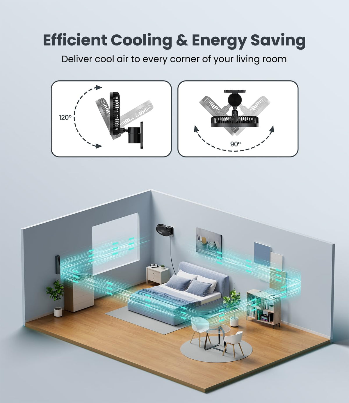 8 Inch Wall Mounted Fan with Remote Control, 4 Speeds, Black U8716