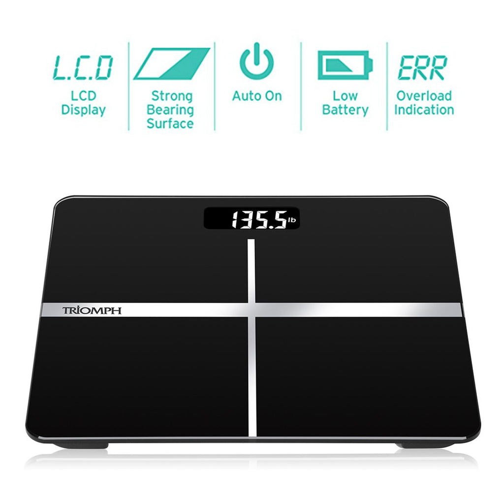 Black Digital Bathroom Scale with Backlit Display D7305