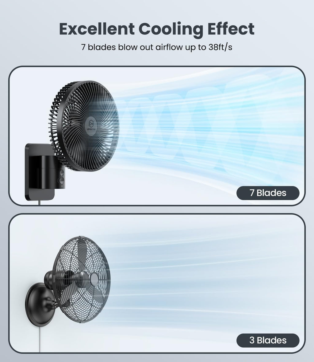 8 Inch Wall Mounted Fan with Remote Control, 4 Speeds, Black U8716