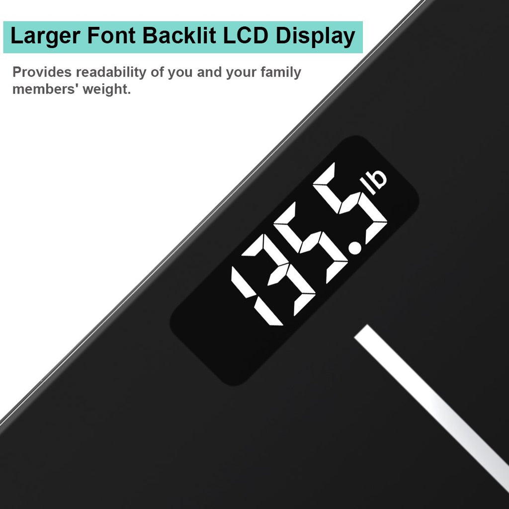 Black Digital Bathroom Scale with Backlit Display D7305