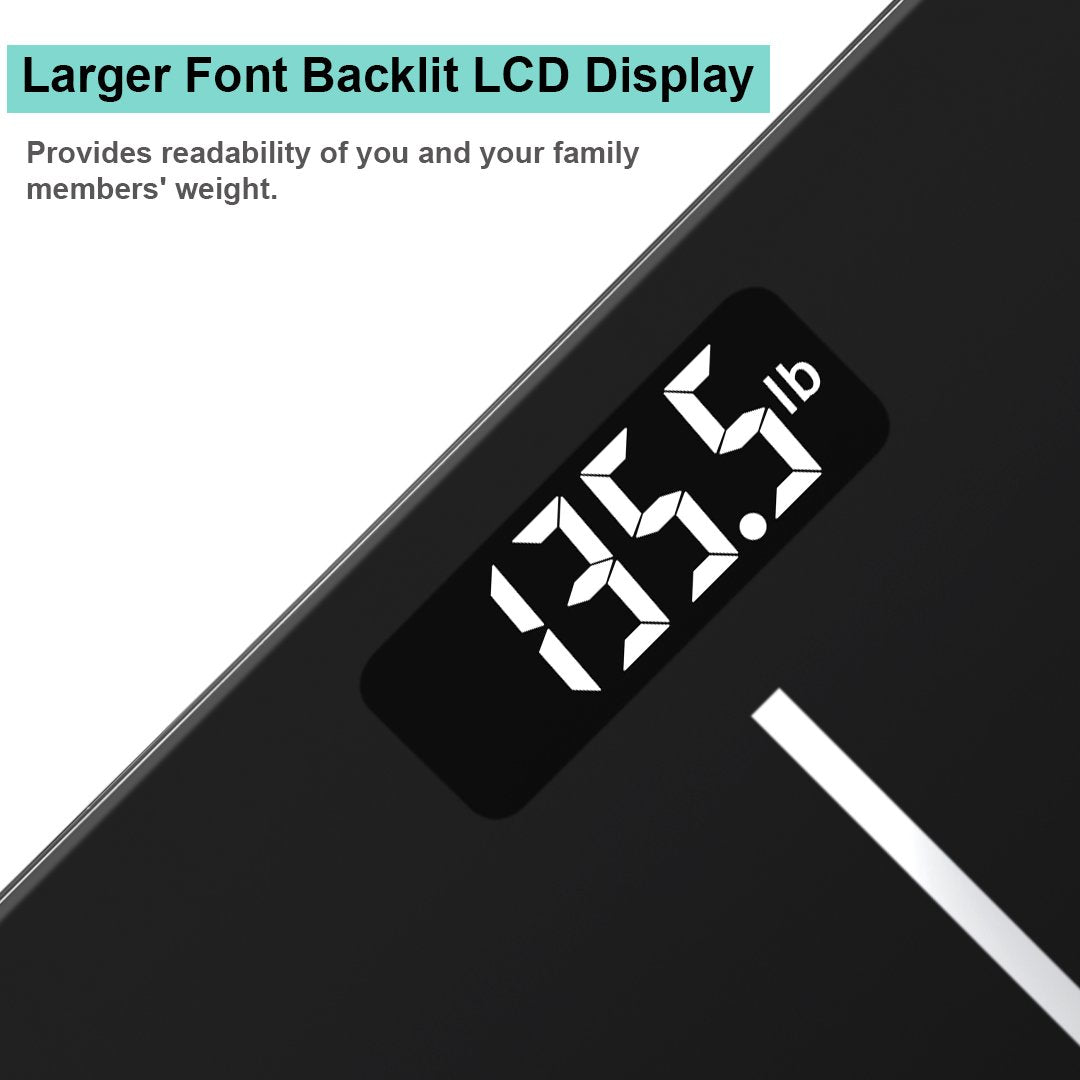 Black Digital Bathroom Scale with Backlit Display D7305