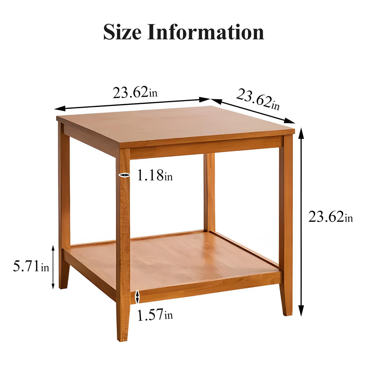 Solid Wood Square Side Table with Storage Shelf S655293