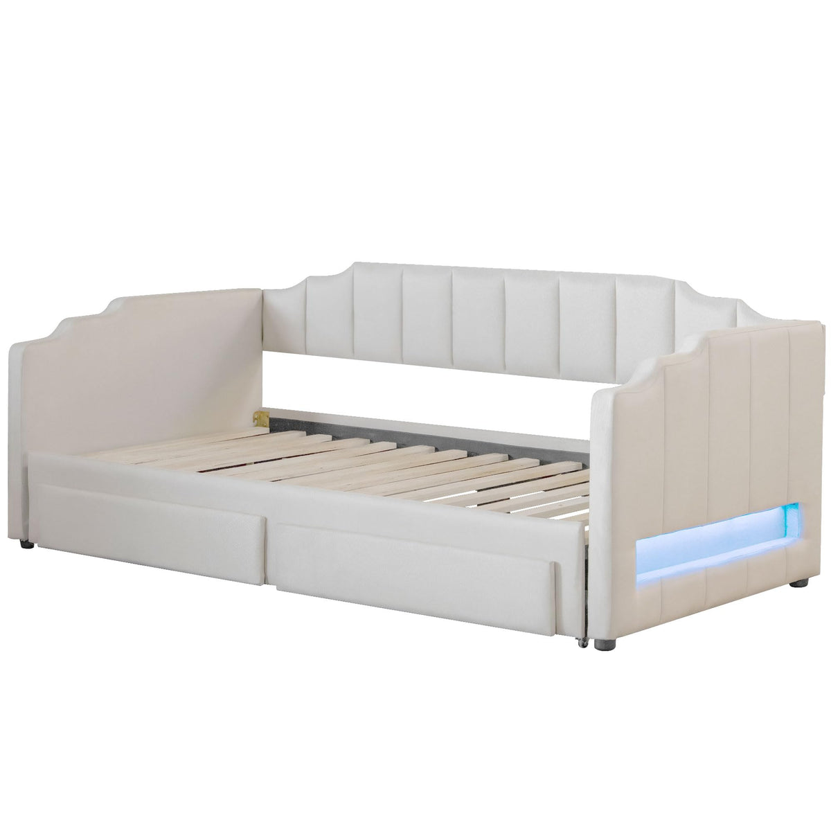 Twin XL Linen Upholstered Daybed with Storage Drawers and LED Light J147866