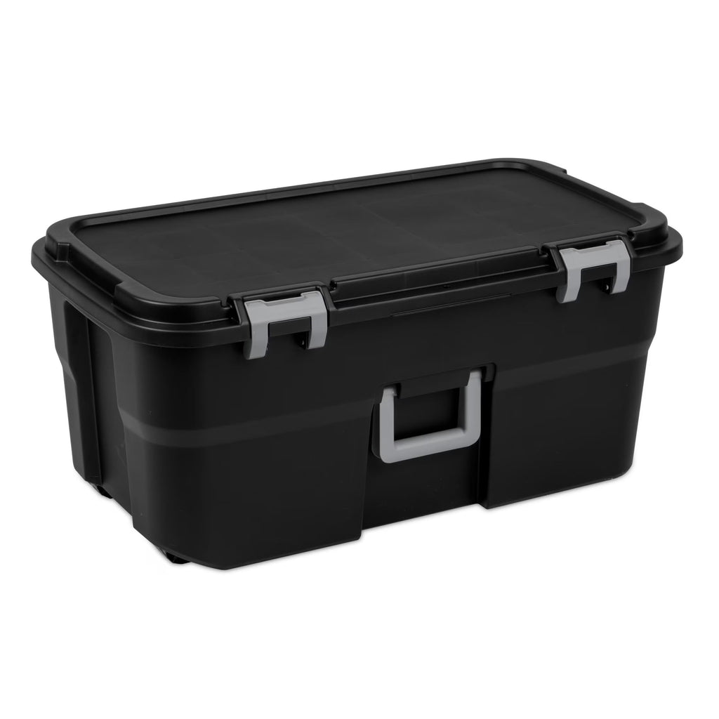 22 Gallon Black Wheeled Plastic Storage Trunk with Handle M453555