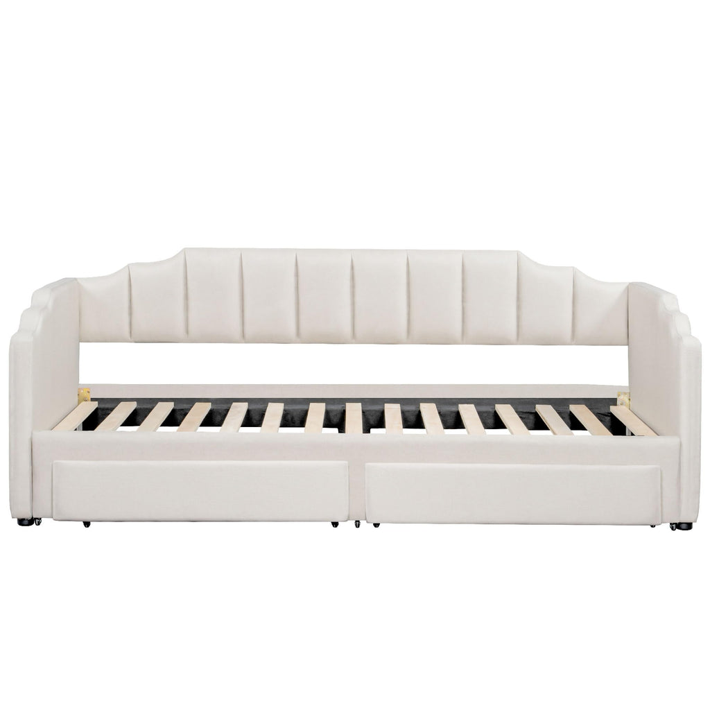 Twin XL Linen Upholstered Daybed with Storage Drawers and LED Light J147866