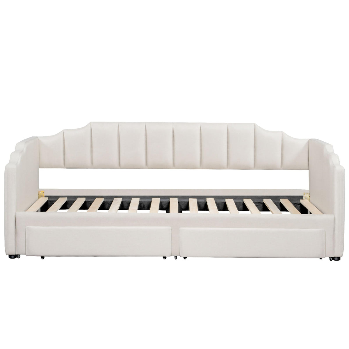 Twin XL Linen Upholstered Daybed with Storage Drawers and LED Light J147866