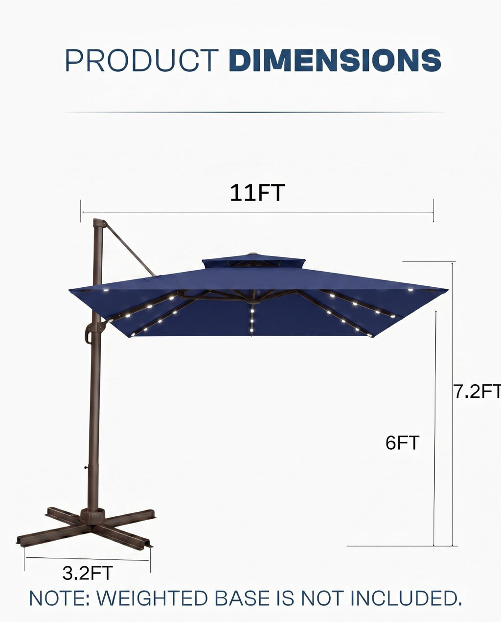 11x11 FT Double-Top Cantilever Patio Umbrella with Lights A170