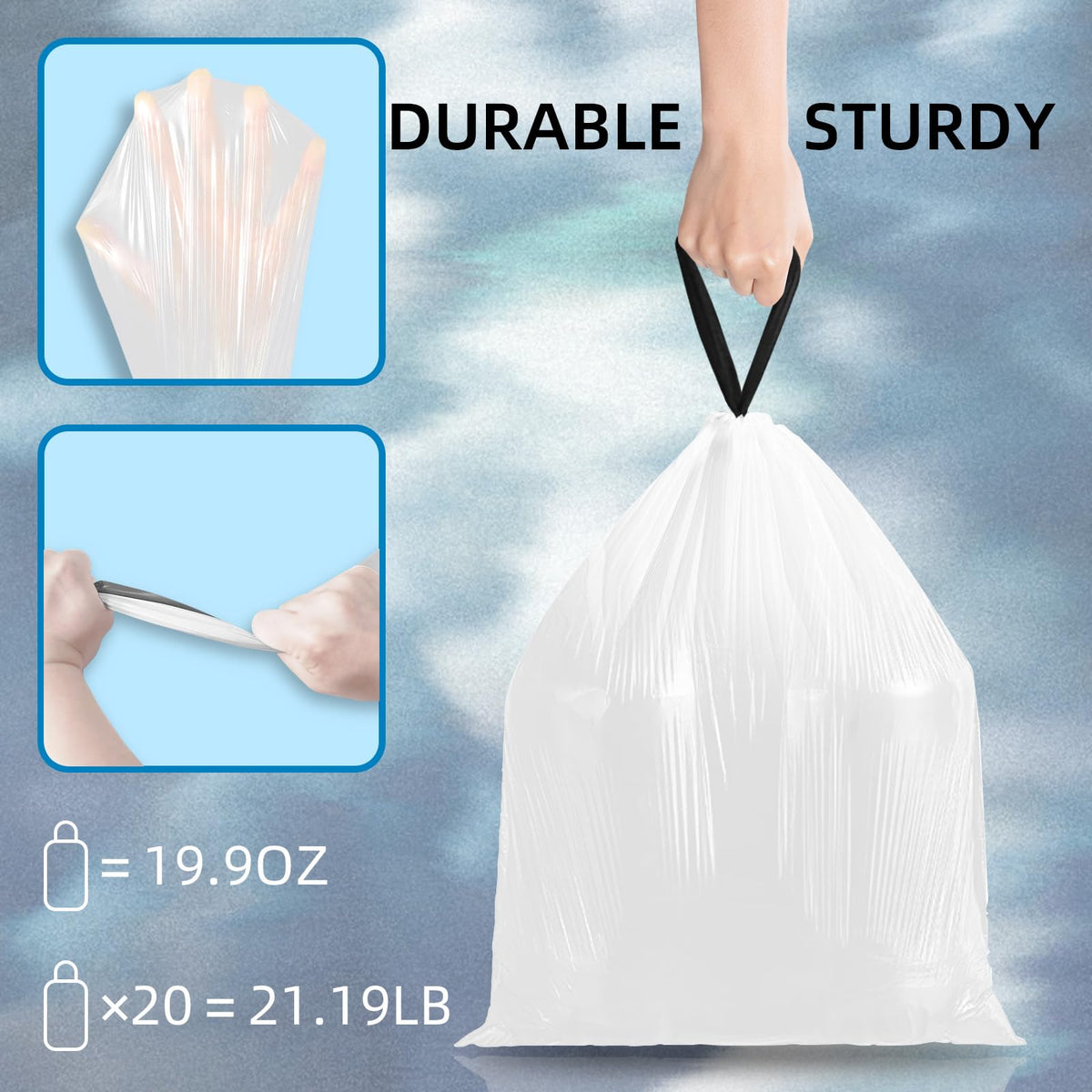 1.6 Gallon Mini Drawstring Trash Bags, 120 Counts White Trash Bin Liners G65280