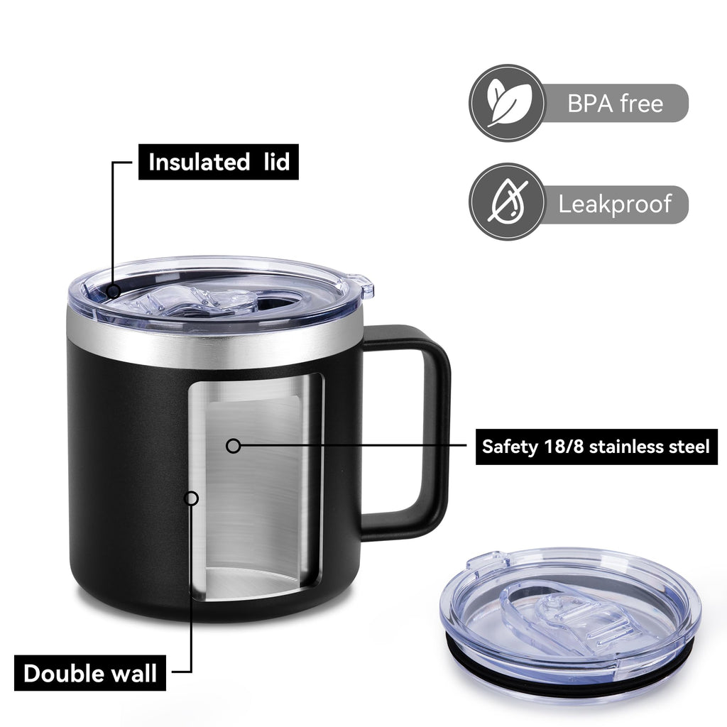14 oz Insulated Stainless Steel Travel Coffee Mug with Handle and Lid T94799