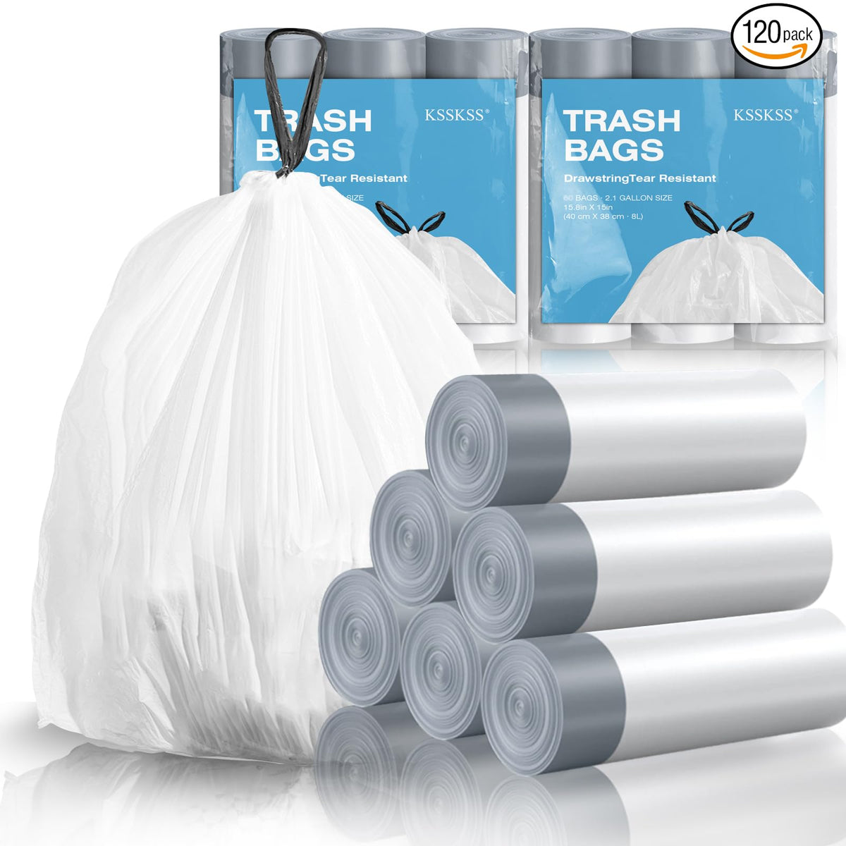 1.6 Gallon Mini Drawstring Trash Bags, 120 Counts White Trash Bin Liners G65280