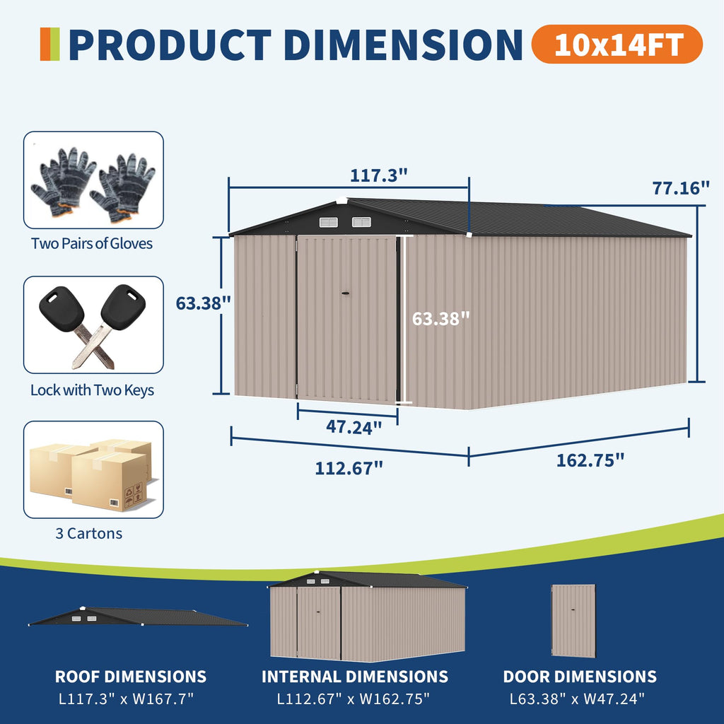 10x14 ft Metal Outdoor Storage Shed E94211
