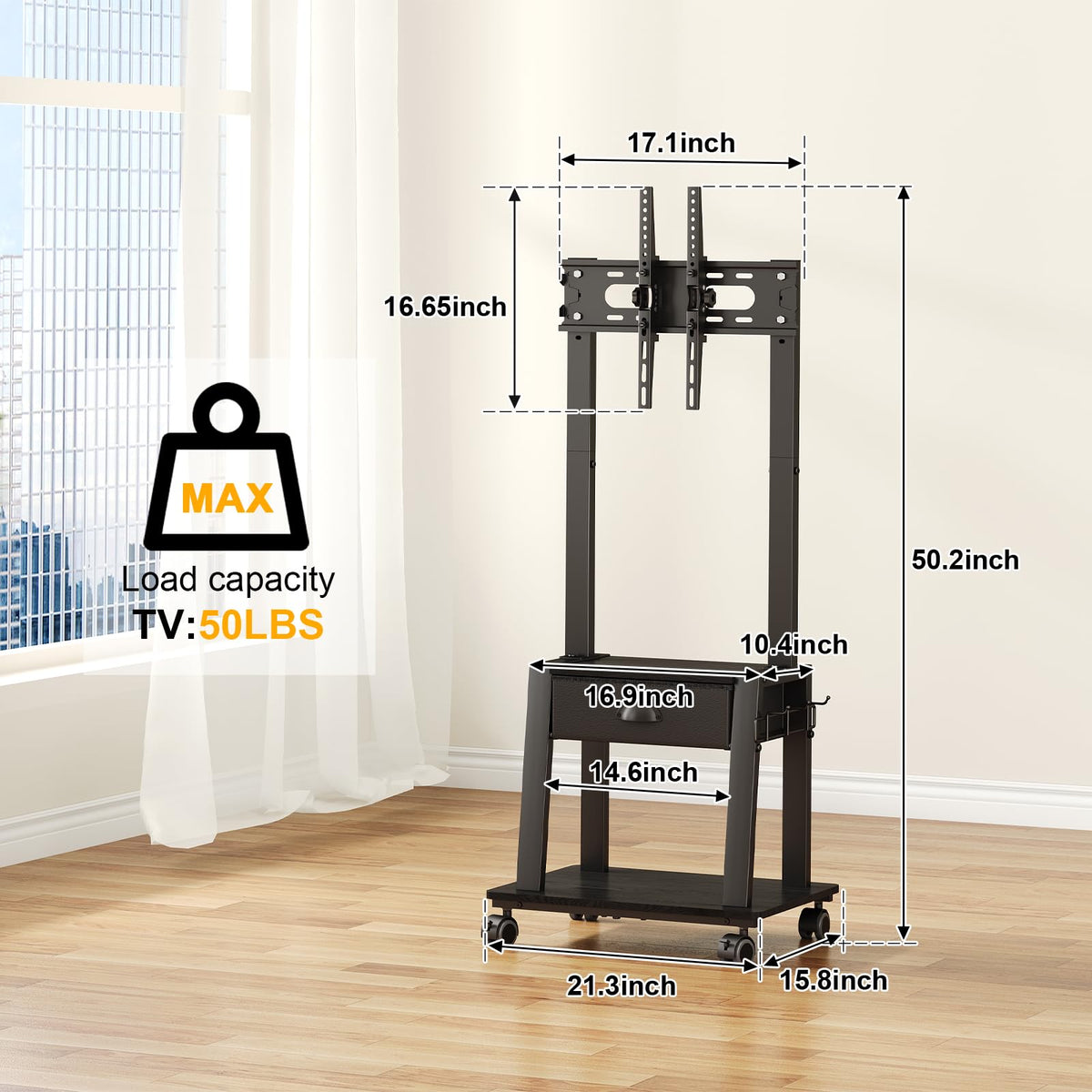 23-60 Inch Mobile TV Stand with Drawer D91504