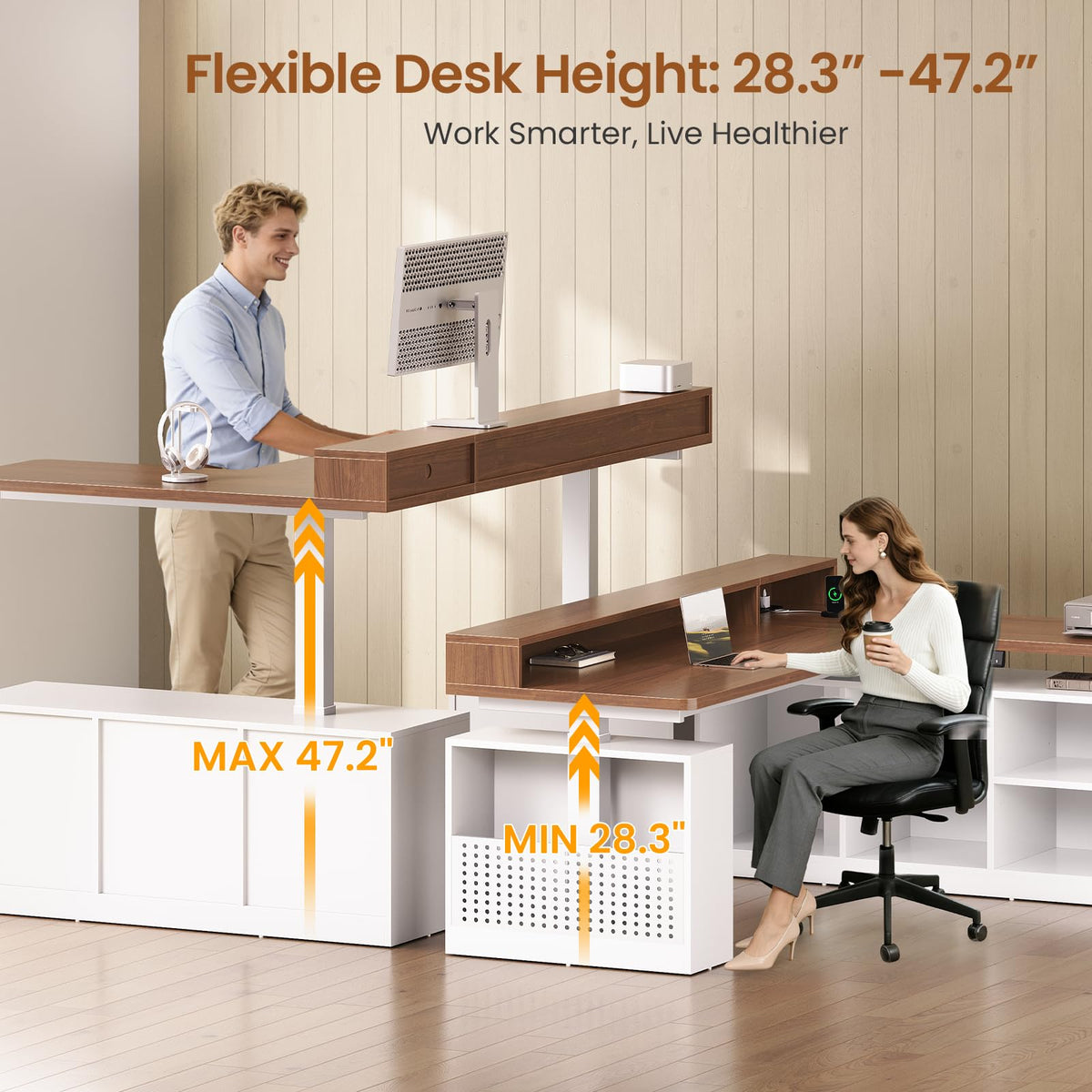 63" L Shaped Electric Standing Desk with Storage W678647