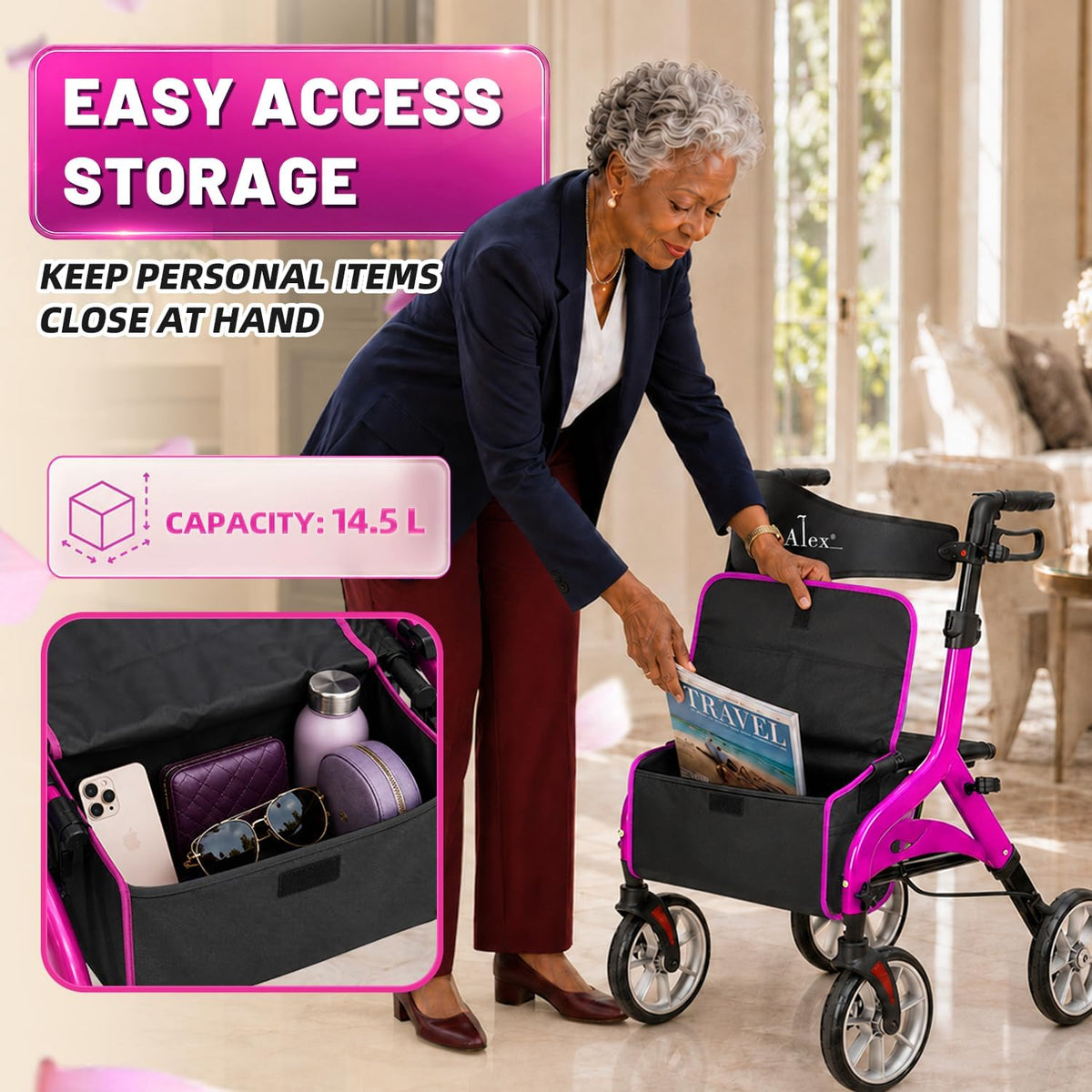 Foldable Lightweight Aluminum Rollator Walker with Seat C438