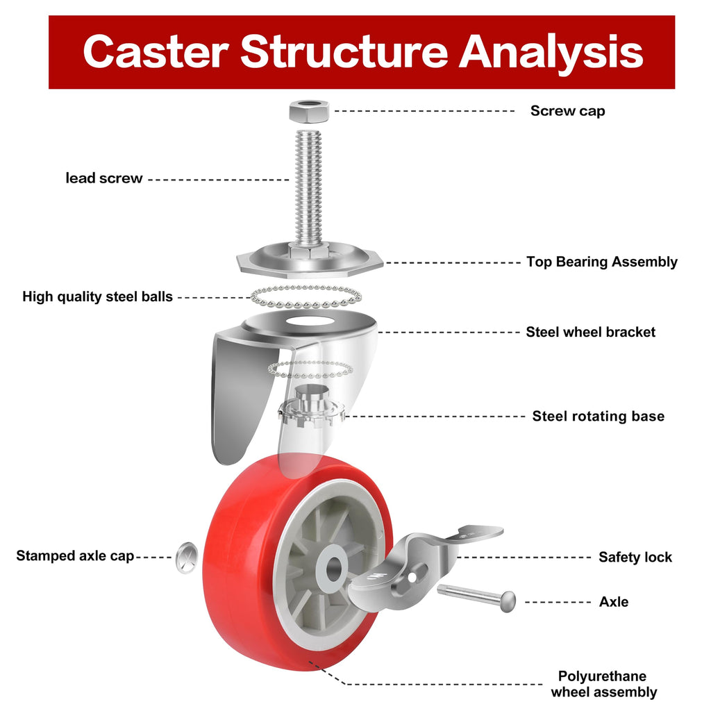 3 Inch Heavy Duty Stem Casters Swivel Wheels with Brake, Set of 4 Q847312