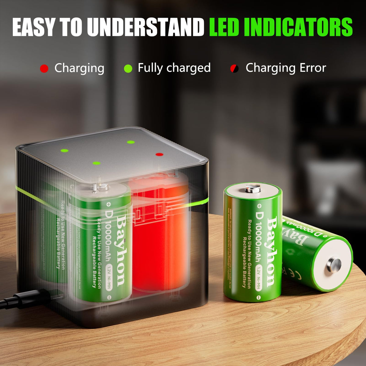 10000mAh D Rechargeable Batteries with 4-Slot Type-C Charger O210