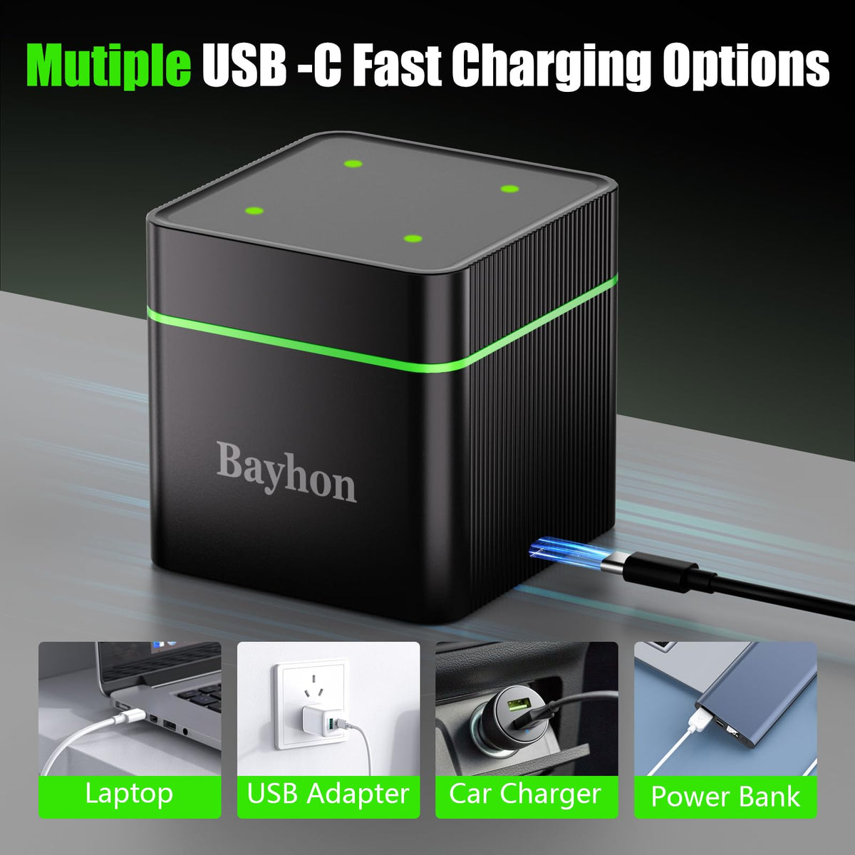 10000mAh D Rechargeable Batteries with 4-Slot Type-C Charger O210