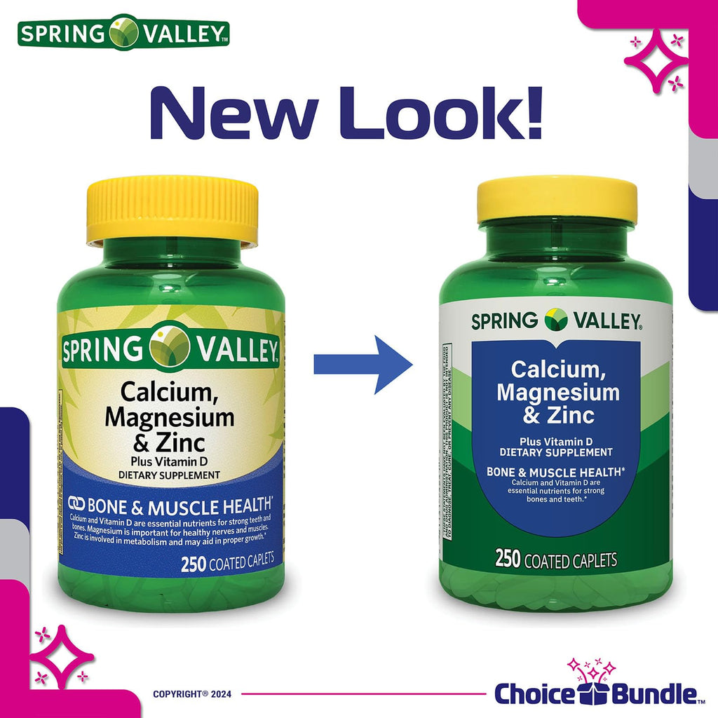Calcium Magnesium Zinc Plus Vitamin D Caplets 250 Ct 2 pk J814