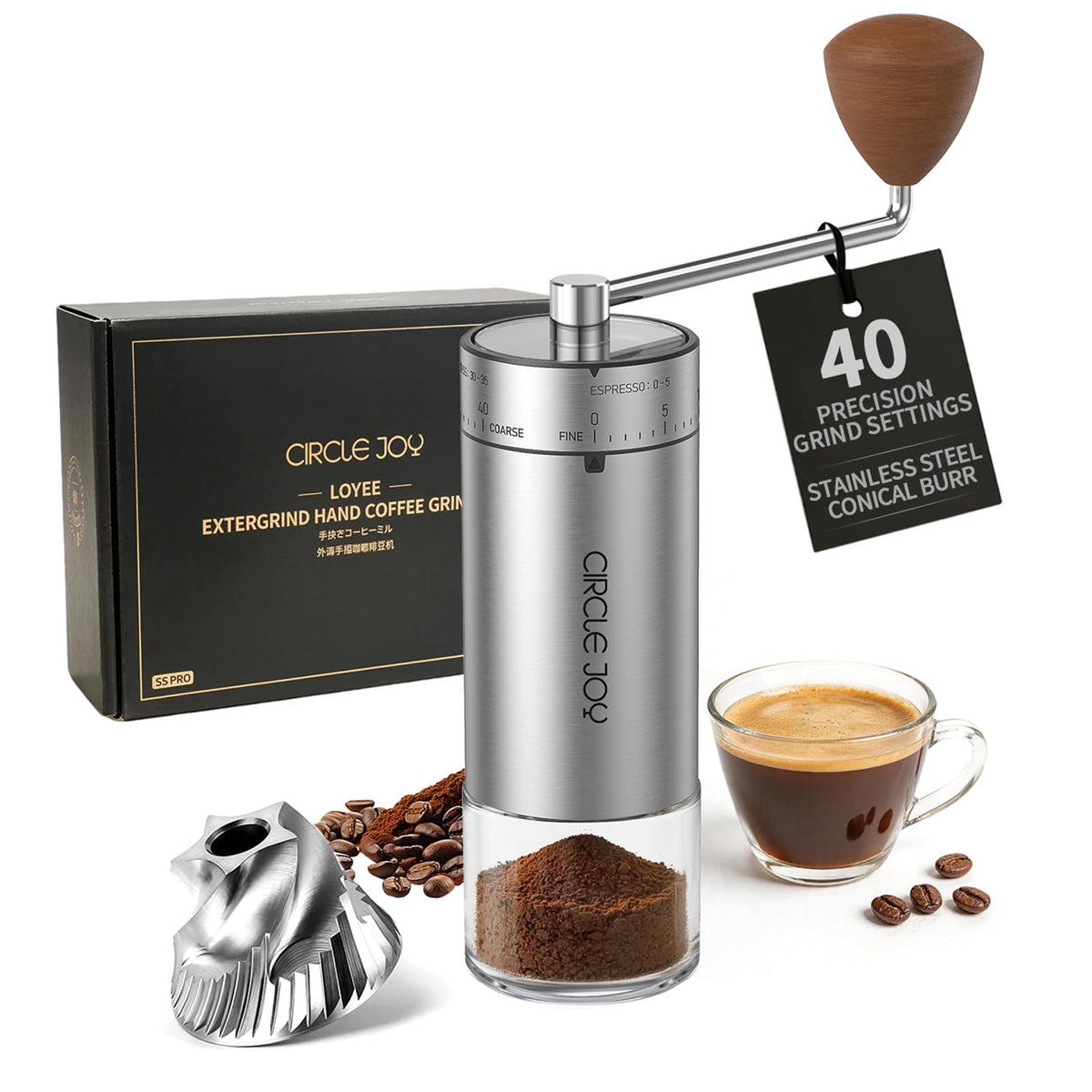 Manual Stainless Steel Burr Coffee Grinder S3230