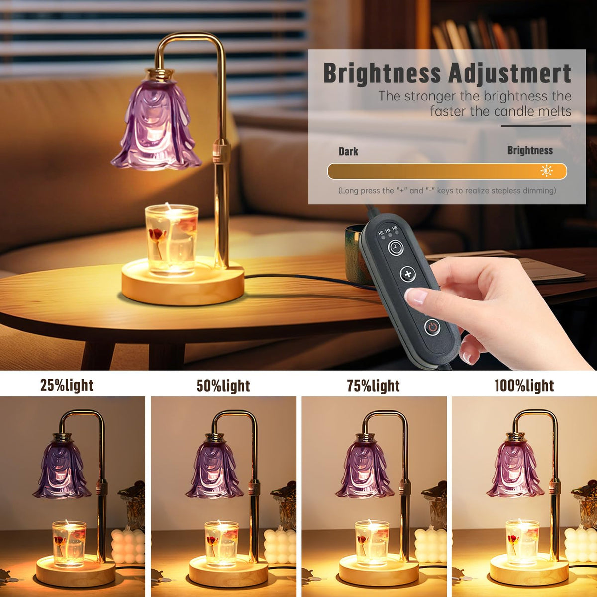 Adjustable Height Dimmable Candle Warmer Lamp with Timer H227351