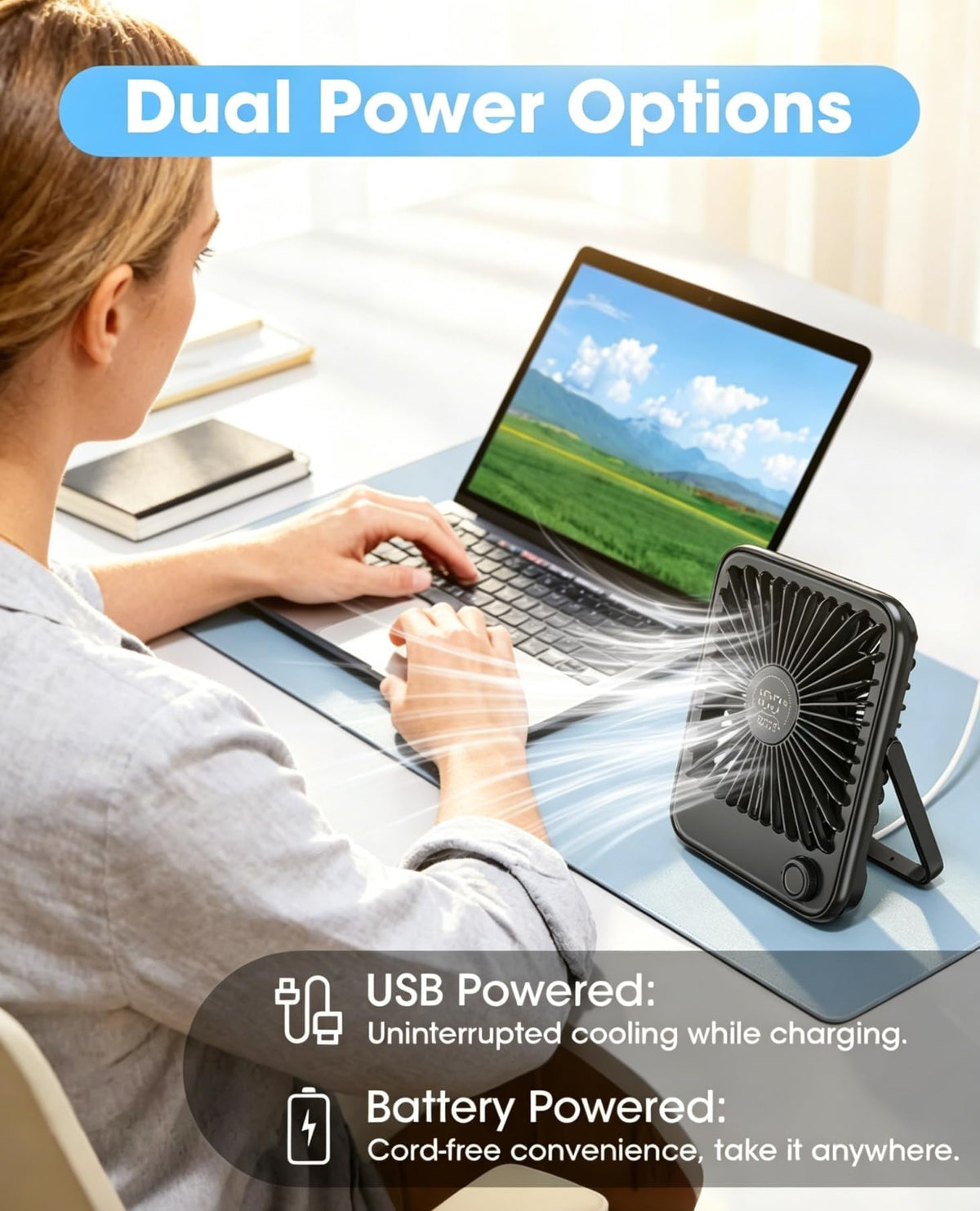 2 Pack Small Rechargeable Quiet Portable Desk Fan Q205081