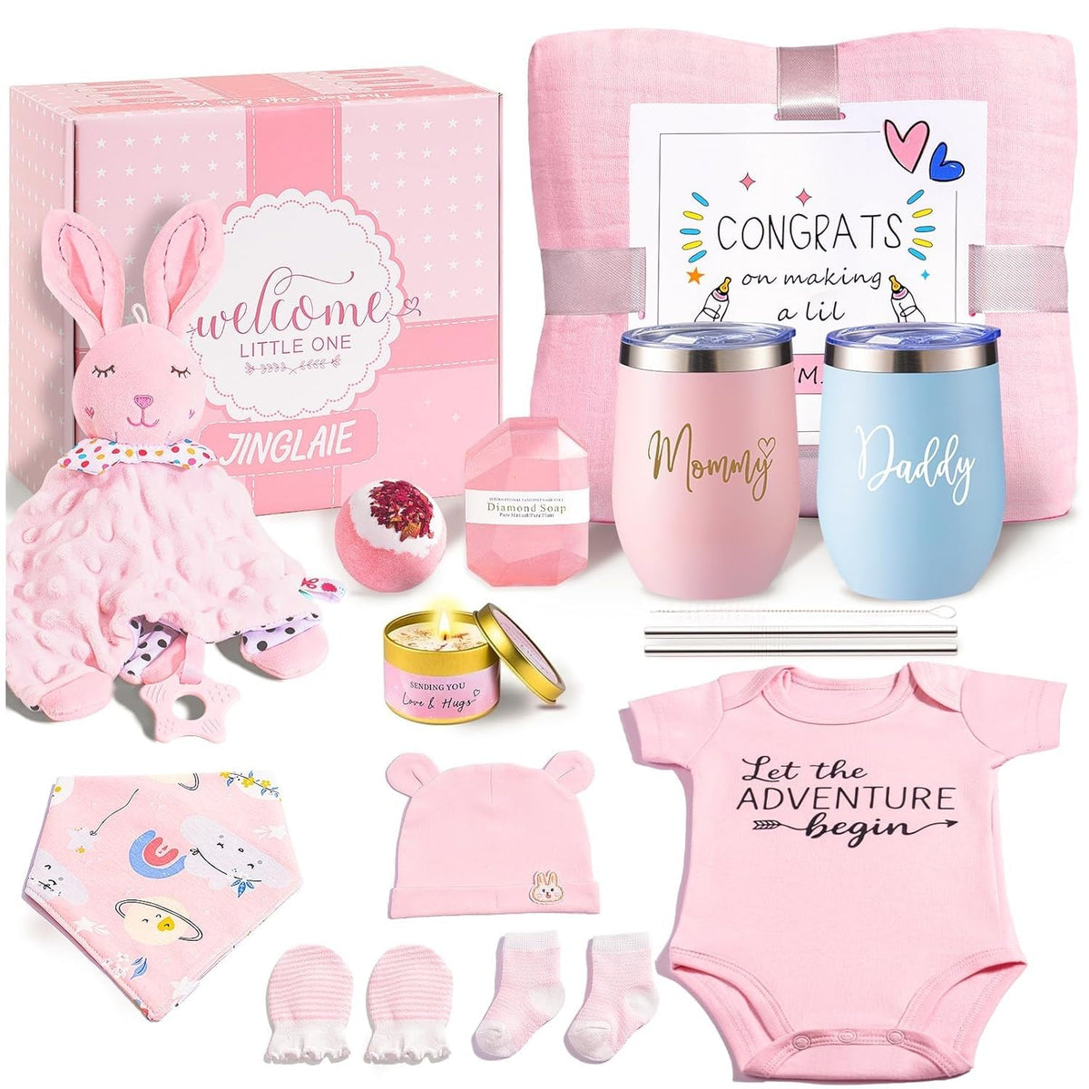 New Mom Gift Basket with Baby Clothes & Tumblers C6596