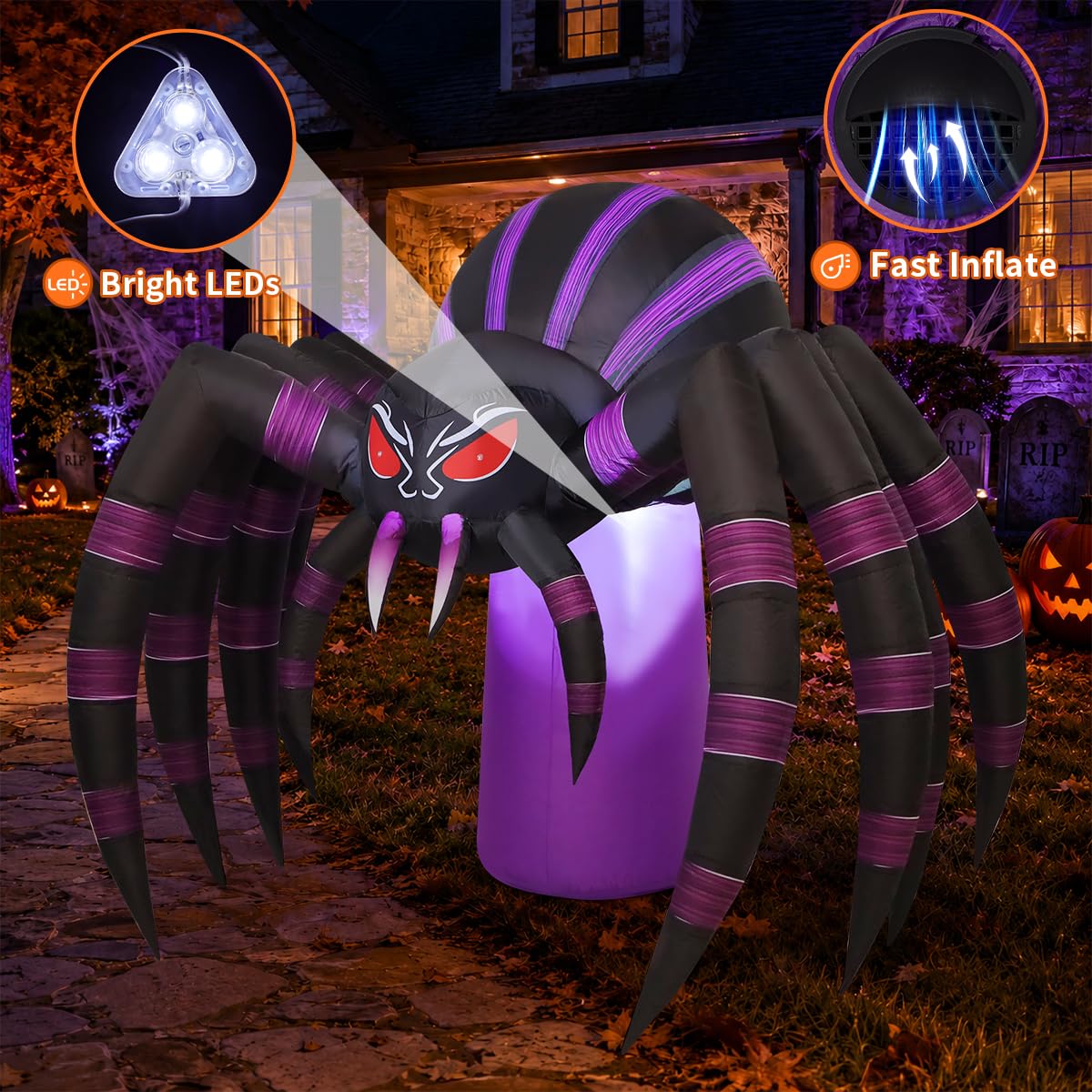7 FT Inflatable Spider Outdoor Decoration with LED Lights D585837