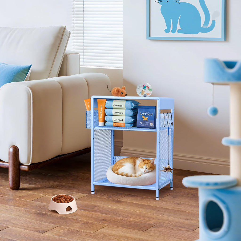 Sky Blue Kids Nightstand with Hooks and Holder B181796