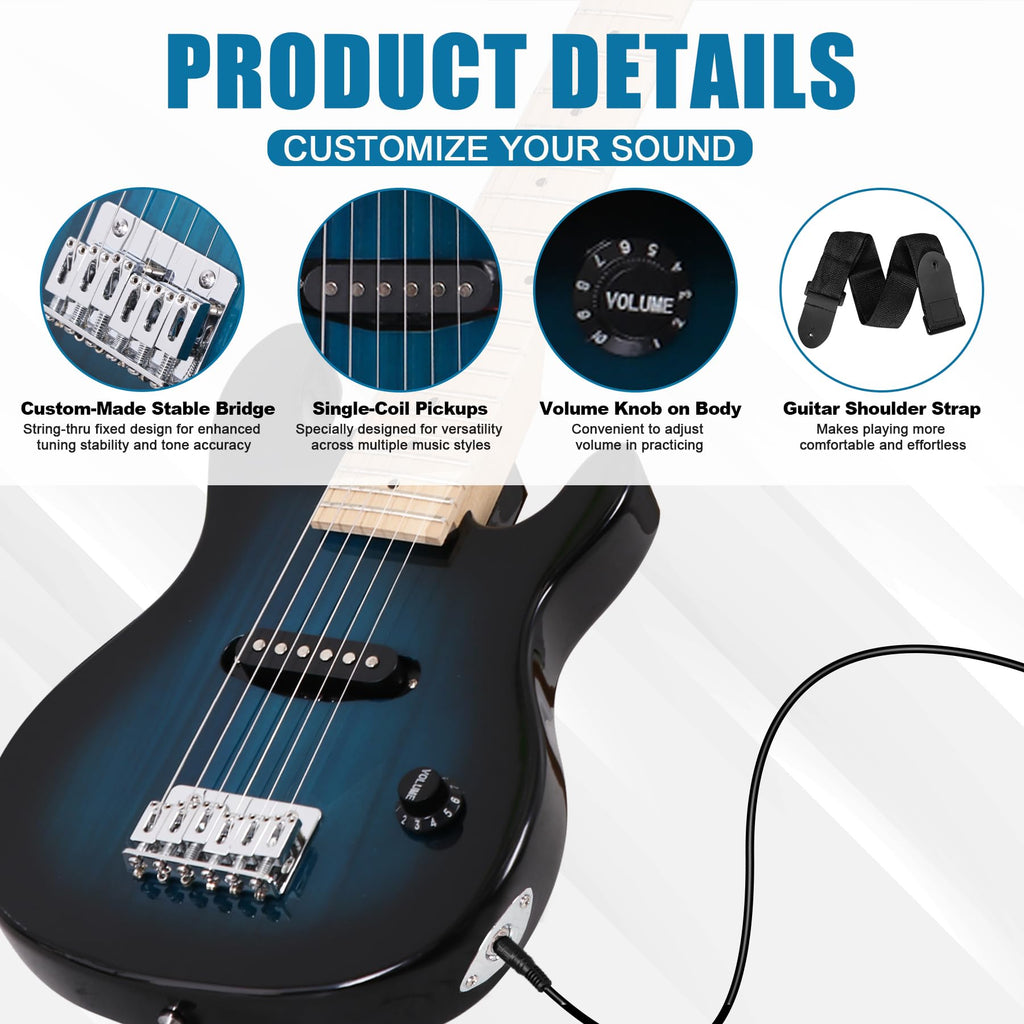 30 Inch Blue Electric Guitar Kit with Amplifier D689