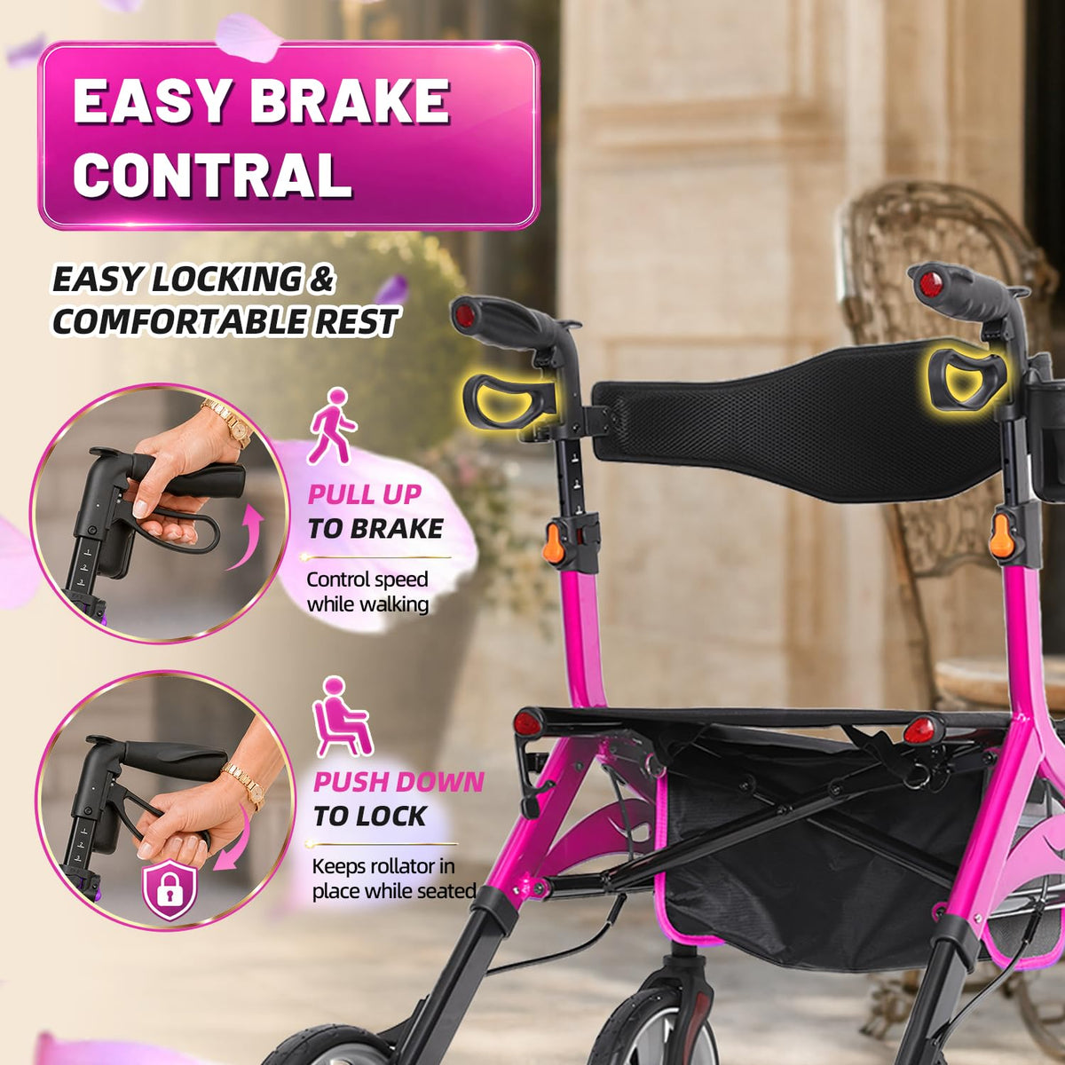 Foldable Lightweight Aluminum Rollator Walker with Seat C438
