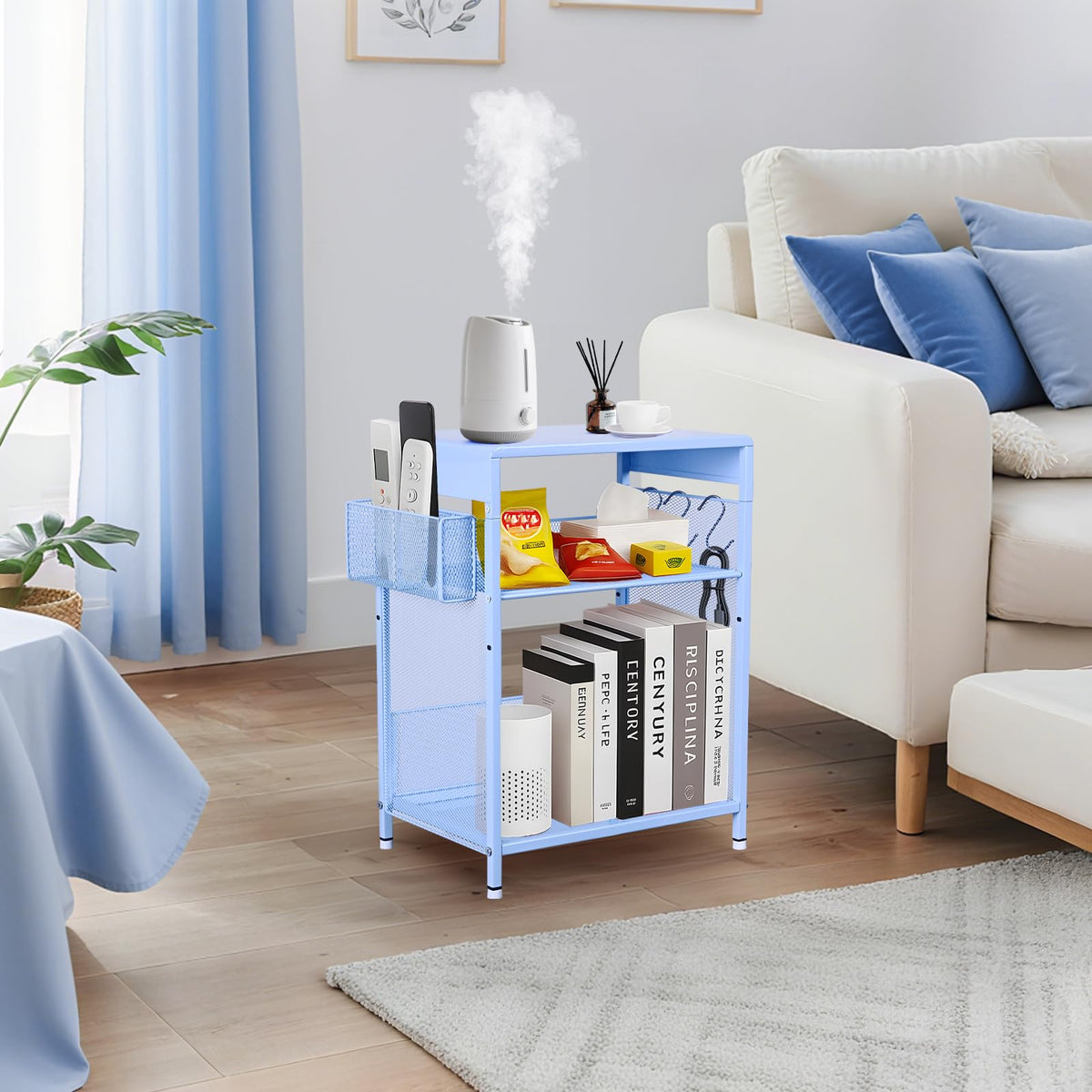 Sky Blue Kids Nightstand with Hooks and Holder B181796