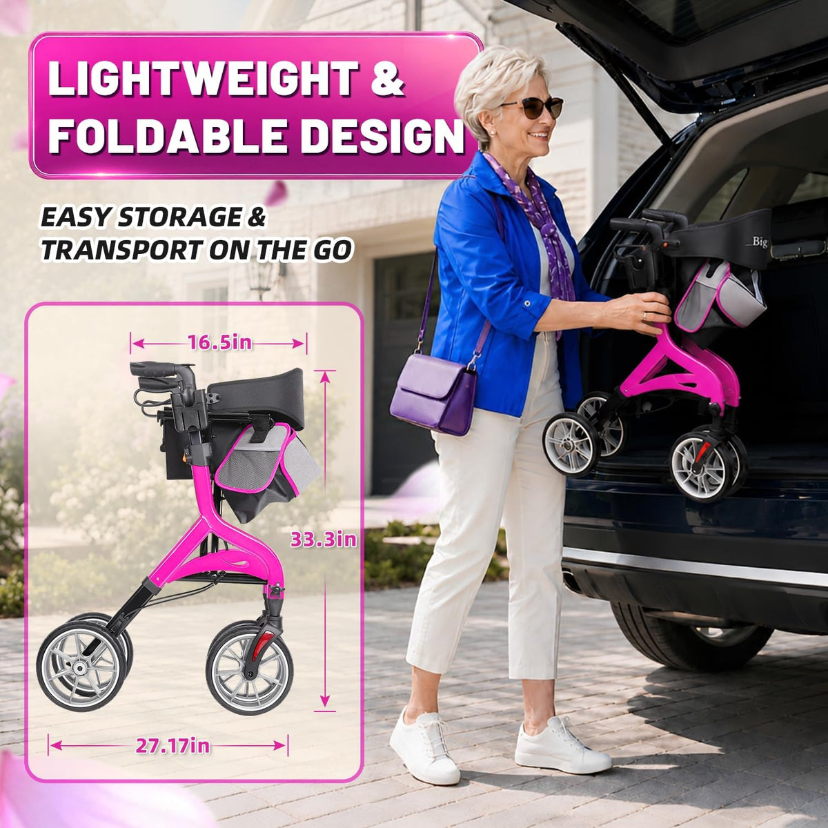 Foldable Lightweight Aluminum Rollator Walker with Seat C438