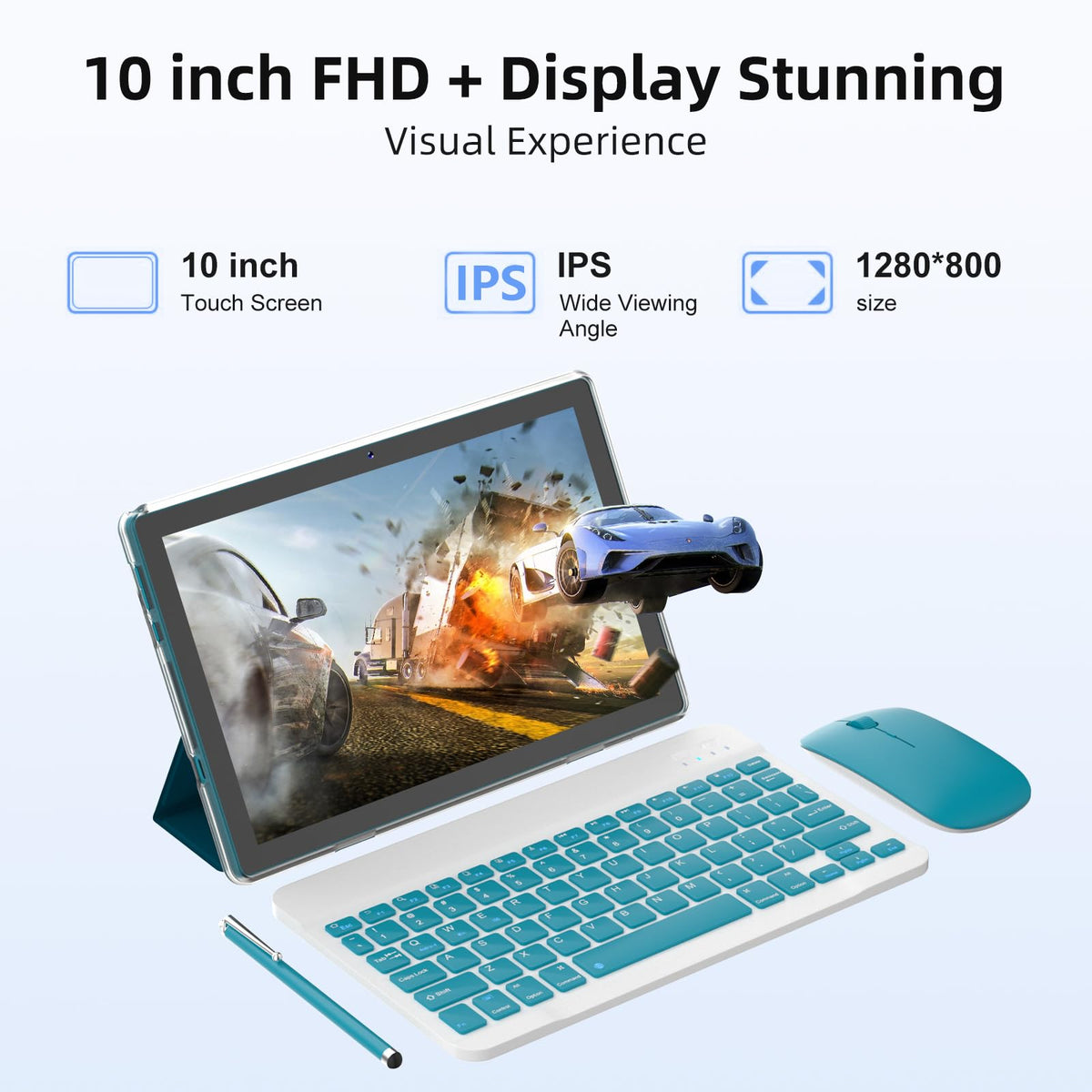 10 Inch Android Tablet with Keyboard Mouse Case Stylus E76831