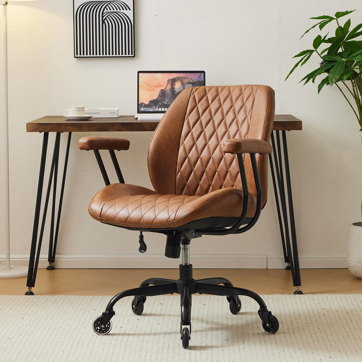 Brown Leather Ergonomic Office Chair with Lumbar Support W9633