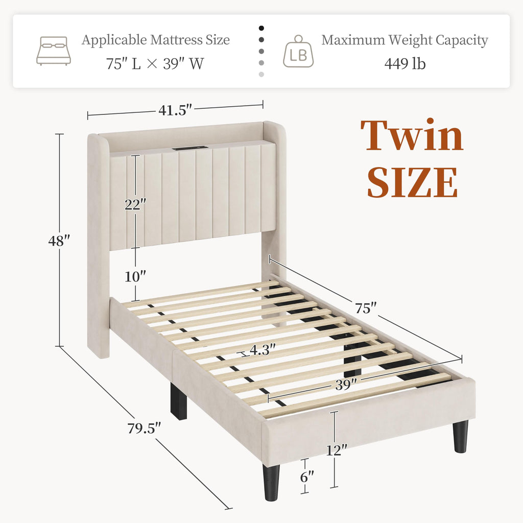 Twin Bed Frame with Storage Headboard L940658